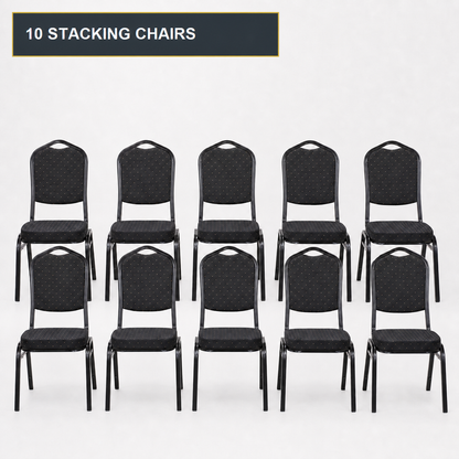 Black 10-chair pack of stacking banqueting chairs with black metal frames - 10 stacking chairs