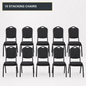 Black 10-chair pack of stacking banqueting chairs with black metal frames - 10 stacking chairs