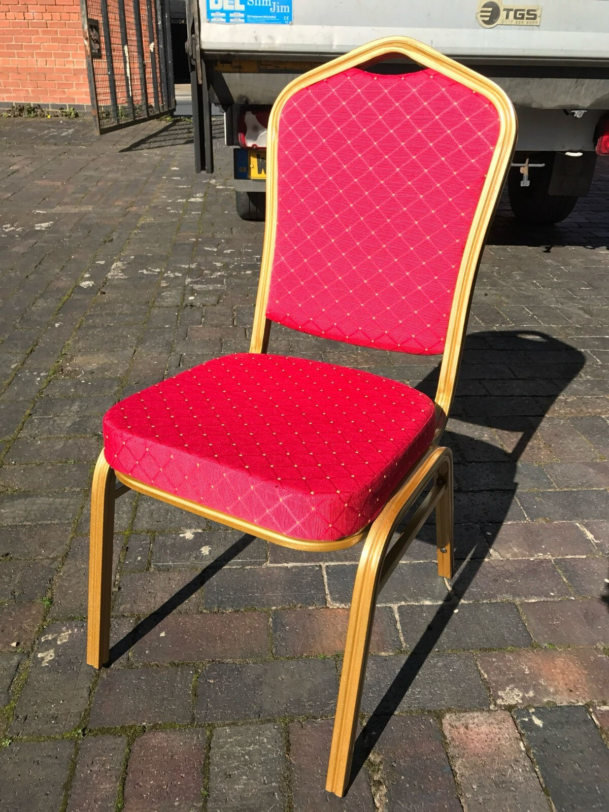 Red Gold Metal High Density Foam Banquet Chairs For Wedding Hall Chruch Mosque